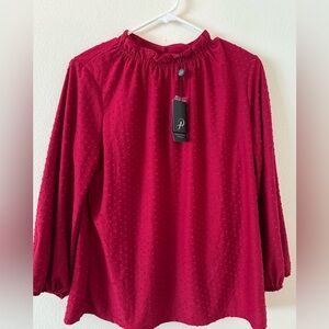 Adrianna Pappel ruffle neck 3/4 sleeve top